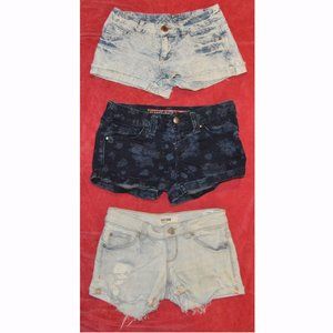 Juniors 3 Pair Blue Denim Shorts Lot Sizes 1 / 00 (24)